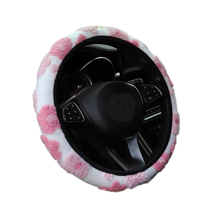 1 Stück Winter Warm Comfort Plüsch Blumen Auto ohne Innenring Lenkradbezug for 14,5-15 Zoll Automobilzubehör Innenausstattung Lenkradbezug Winter(Pink) von UALXPAO