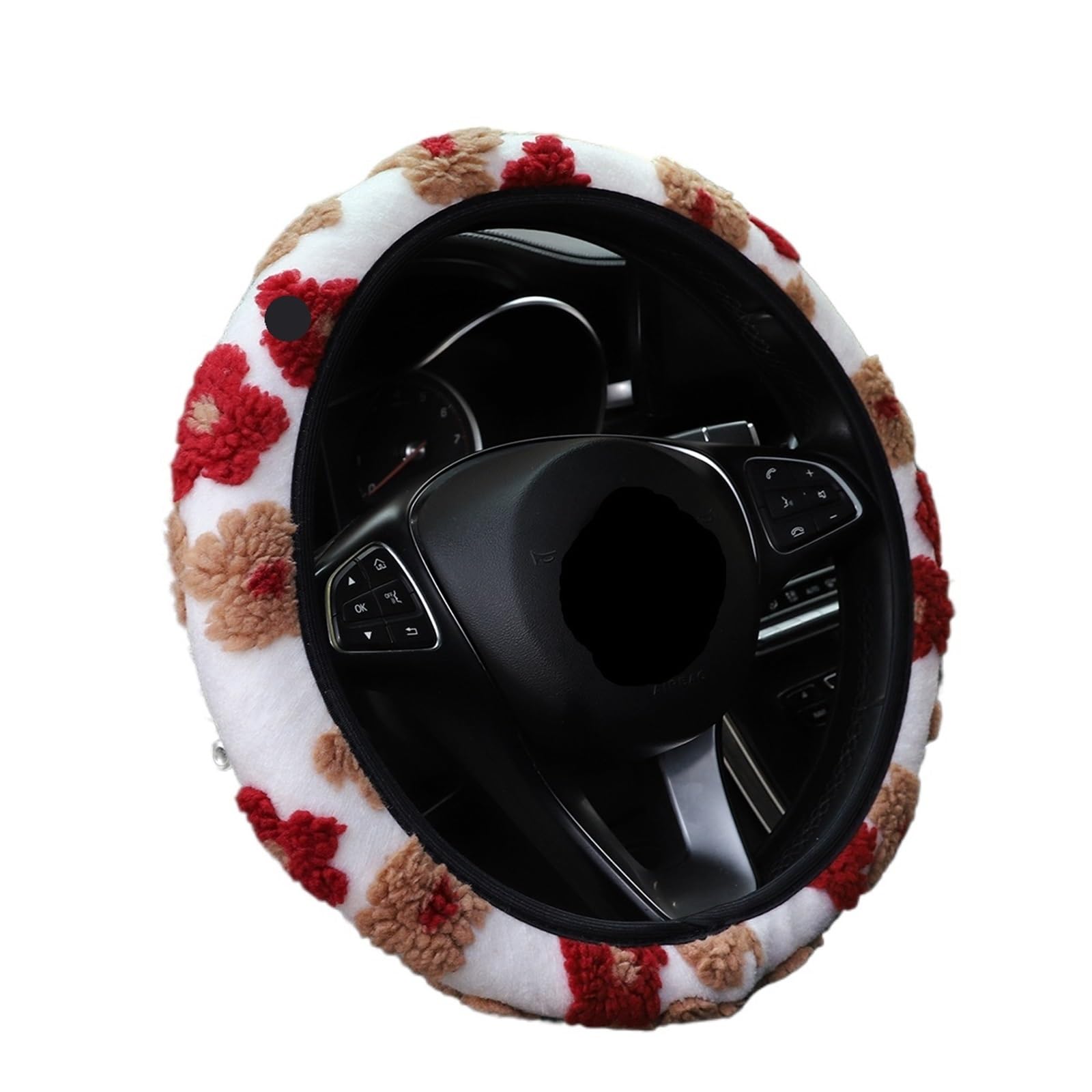 1 Stück Winter Warm Comfort Plüsch Blumen Auto ohne Innenring Lenkradbezug for 14,5-15 Zoll Automobilzubehör Innenausstattung Lenkradbezug Winter(Red) von UALXPAO