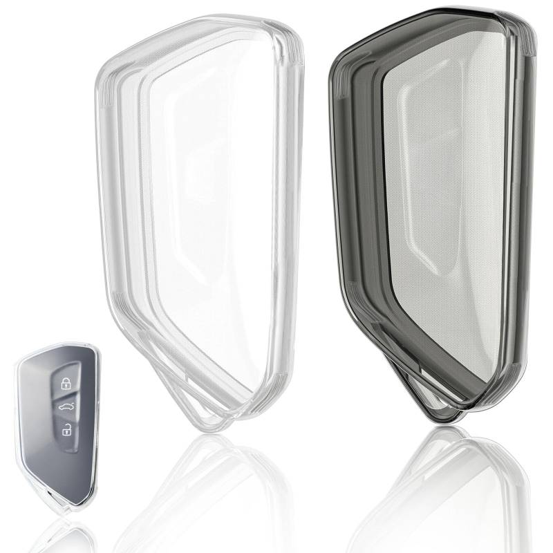 UBERMing Schlüsselhülle Transparent Autoschlüssel Hülle, 2 Stück Schlüssel Cover TPU Schlüsselgehäuse 3 Tasten Auto Schlüssel Silikon Cover für VW Lamando Teramon ID.4X ID.3 ID.6X Golf 8 von UBERMing