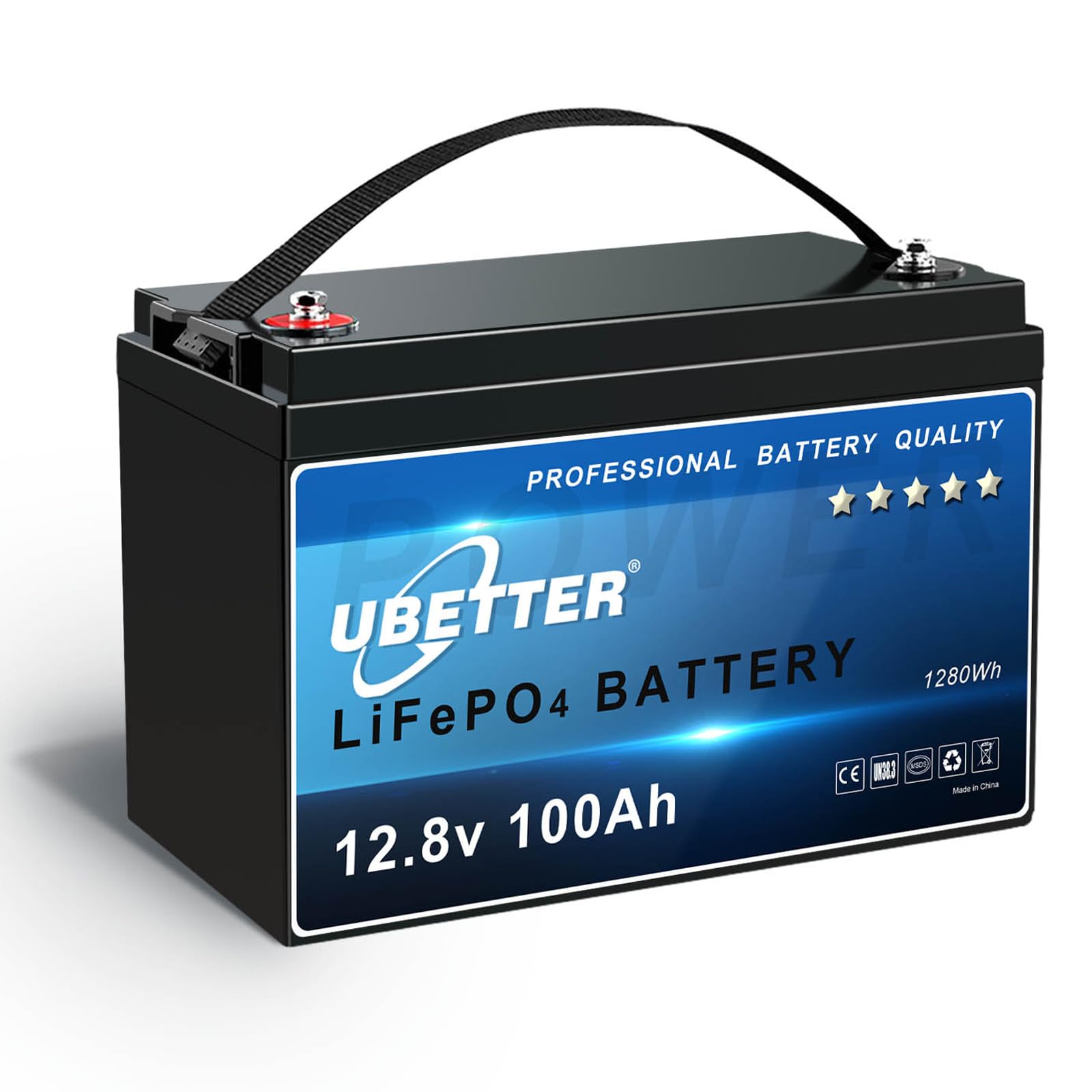 UBETTER 12V 100AH LiFePO4 Batterie, 12V Lithiumbatterie mit 100A BMS, Max. 1280Wh, Wiederaufladbare, 4000+ Deep Cycles, Unterstützung in Serie/Parallelschaltung, perfekt für Innen und Außen von UBETTER