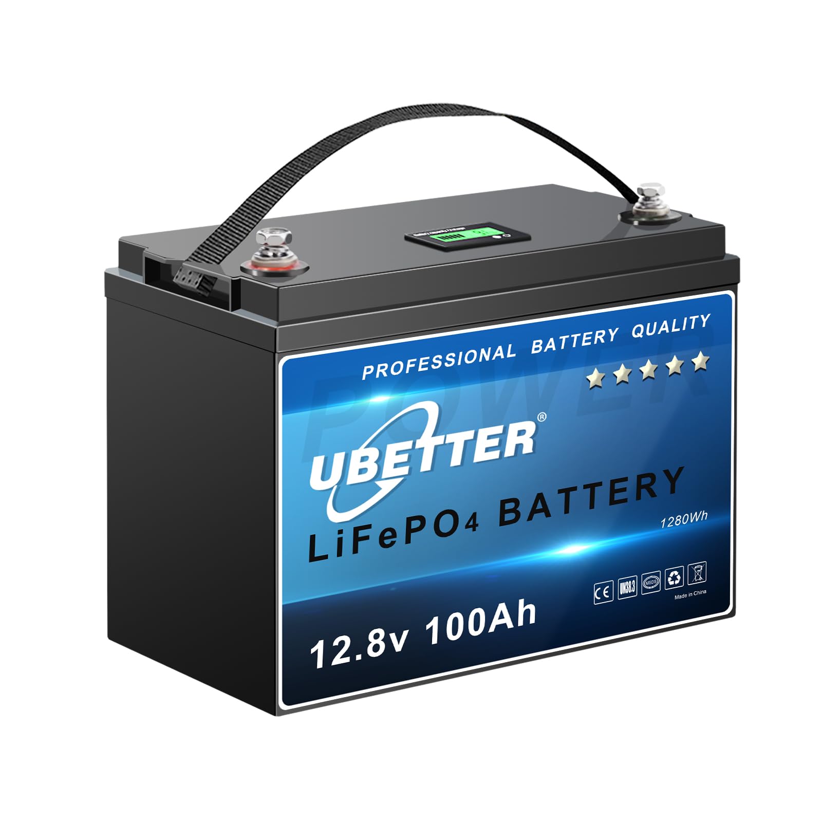 UBETTER 12V 100Ah Mini LiFePO4 Batterie, 12V Lithium Akku mit Monitor und 100A BMS, 4000+ Zyklen LiFePO Akku, Unterstützung in Serie/Parallelschaltung, perfekt als Stromquelle für Innen und Außen von UBETTER