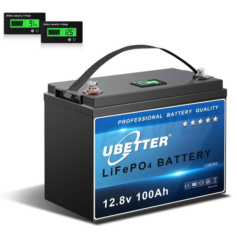 UBETTER 12V 100Ah Mini LiFePO4 Batterie, 12V Lithium Akku mit Monitor und 100A BMS, 4000+ Zyklen LiFePO Akku, Unterstützung in Serie/Parallelschaltung, perfekt als Stromquelle für Innen und Außen von UBETTER