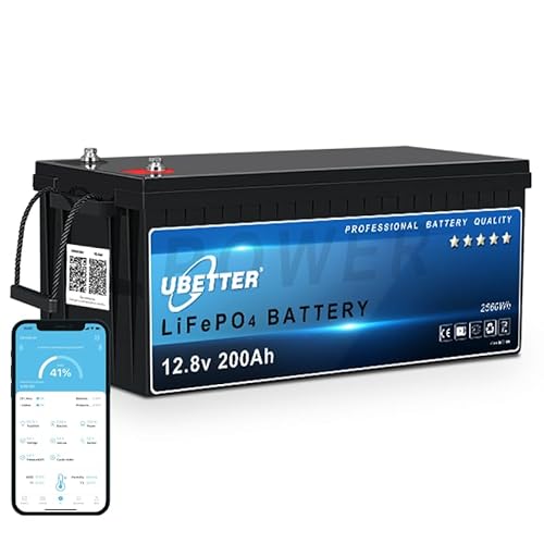 UBETTER 12V 200Ah Bluetooth LiFePO4 Batterie, 12V Lithium Batterie mit 200A BMS, Max. 2560Wh, 4000+ Mal Tiefzyklus, perfekt für Innen und Außen, Solaranlagen,Wohnwagen, Off-Grid von UBETTER