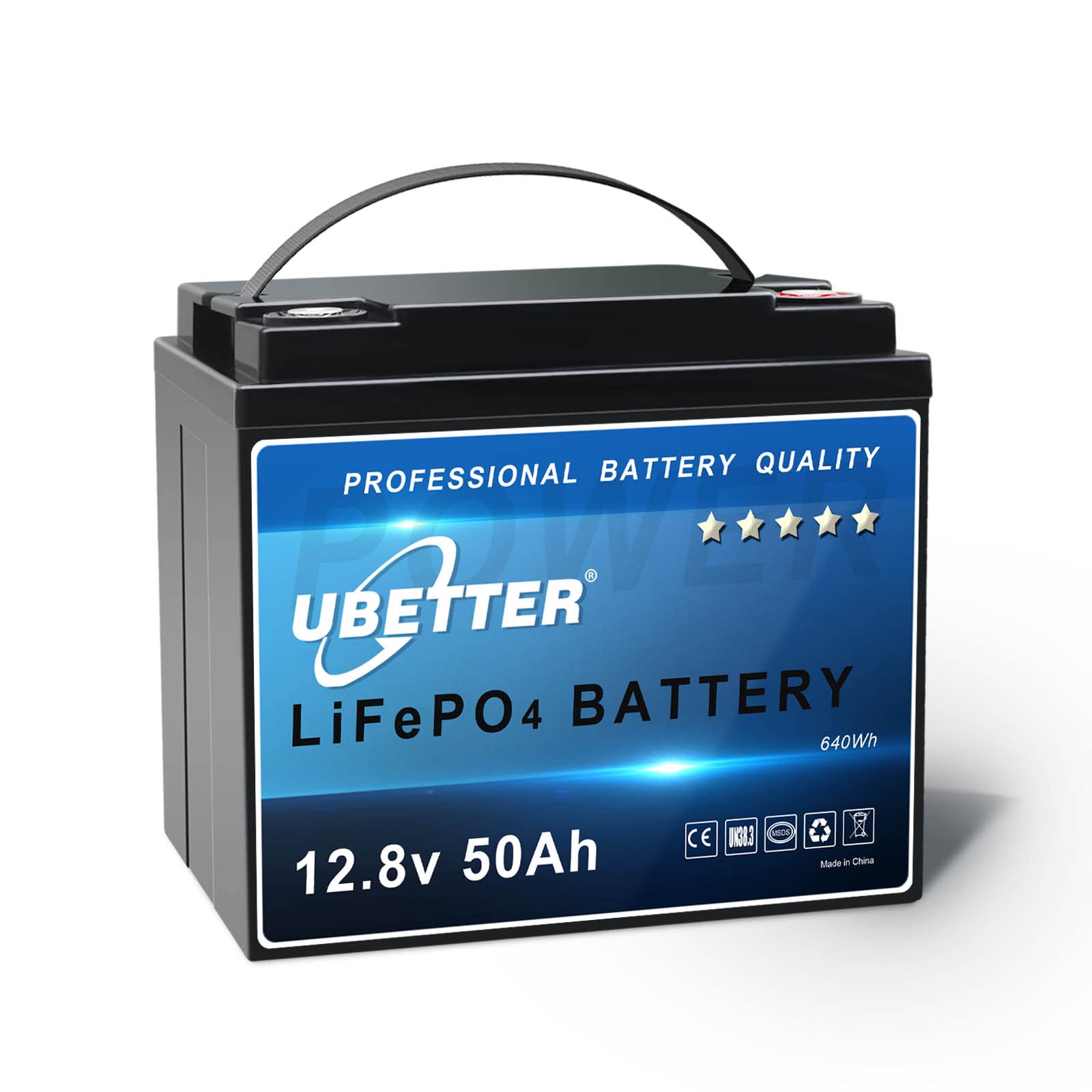 UBETTER 12V 50Ah LiFePO4 Batterie mit 50A BMS, 640Wh mit 4000+ Zyklen Tiefzyklen, Unterstützung in Serien-/Parallelschaltung von UBETTER