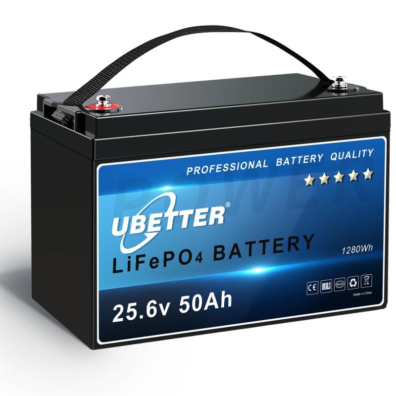 UBETTER 24V 50Ah LiFePO4 Akku Lithium Batterie LiFePO4 24V mit 50A BMS, 1280Wh Tiefe Zyklen Power, 4000+ Ladezyklen Wiederaufladbare Batterie für Wohnmobil Camper Anhänger Insel PV Anlage von UBETTER