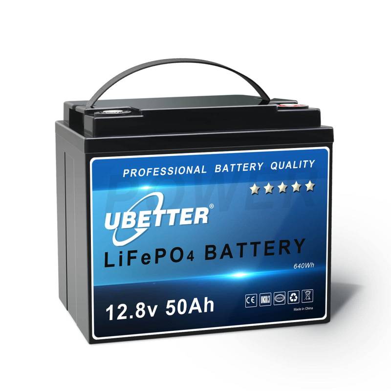 UBETTER LiFePO4 12V 50Ah Lithium Wiederaufladbar mit 50A BMS, über 10 Jahre Lebensdauer und 4000+ Zyklen, 640Wh Lastleistung, für Marine, Solaranlage, Wohnmobil von UBETTER