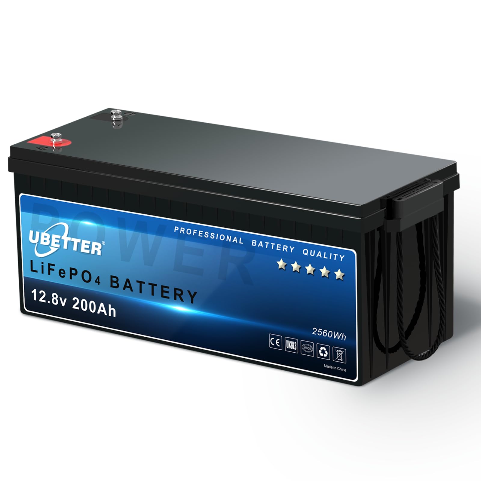 UBETTER LiFePO4 200Ah 12V Lithiumbatterie 200ah mit 200A BMS, 4000+ Deep Cycles Zyklen Lithium Akku 2560W, Unterstützung in Serie/Parallelschaltung, perfekt als Stromquelle für Innen und Außen von UBETTER