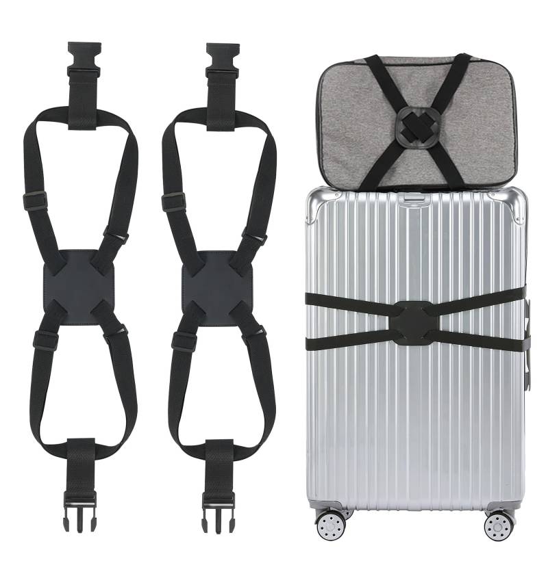 Koffergurt, Kofferband Schwarz, 2 Stück Koffergurte, Koffers Kofferband Gepäckband zum Sicheren Verschließen, Gurt Gepäckgurt Luggage Strap für Koffer, Reisezubehör Rucksack Kofferanhänger, Schwarz von UBRAVE