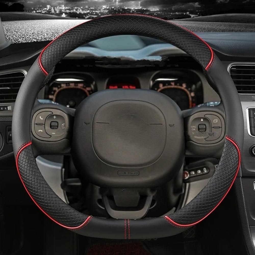 UEGVJIAS Autodekoration Kompatibel Mit FIAT Für Panda 2013 2014 2015 2016 2017 2018 2019 2020 2021 2022 Auto-Lenkradabdeckung PU(RED D Shape) von UEGVJIAS