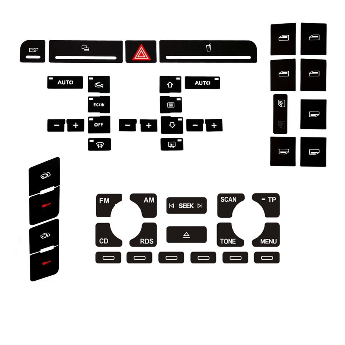 UEGVJIAS Autodekoration Kompatibel Mit Für A4 B6 B7 2000-2008 Reparaturaufkleber Fensterheberschalter Knopf Reparatursatz Armaturenbrett Panel ESP Alarm Klima(Set Type C) von UEGVJIAS