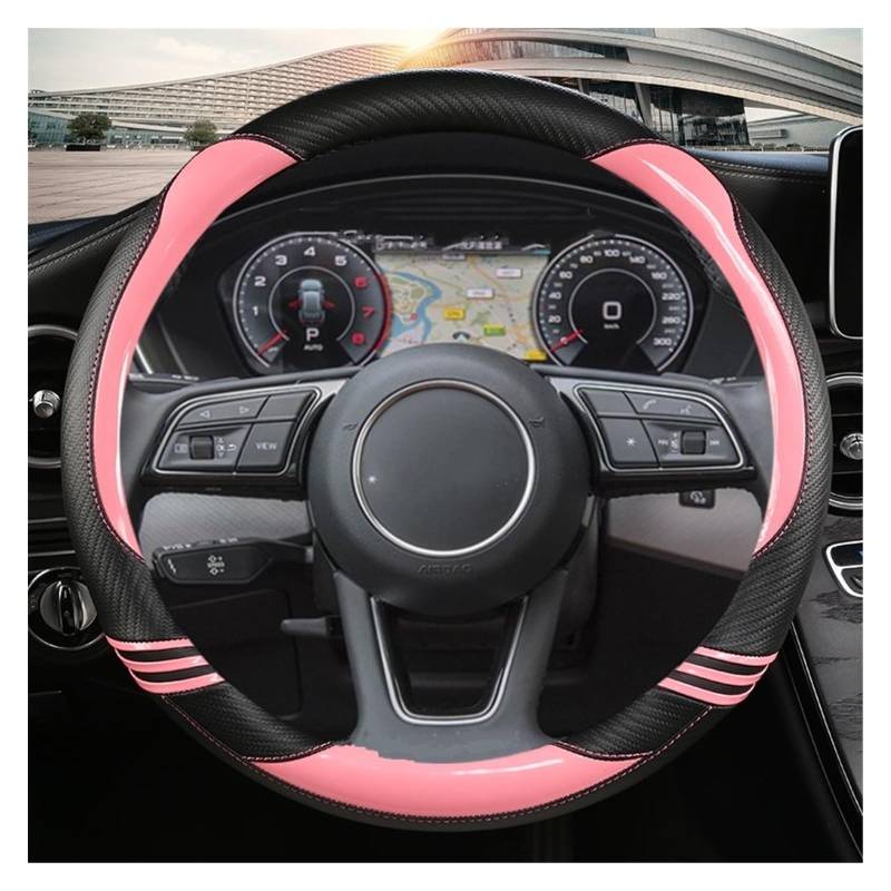 UEGVJIAS Autodekoration Kompatibel mit A1 A3 A4 A5 A6 A7 A8 Q2 Q3 Q5 Q7 Q8 S4 S3 S5 S6 S8 Kohlefaser PU Auto Lenkradbezug 38 cm Autozubehör(Pink O Shape) von UEGVJIAS