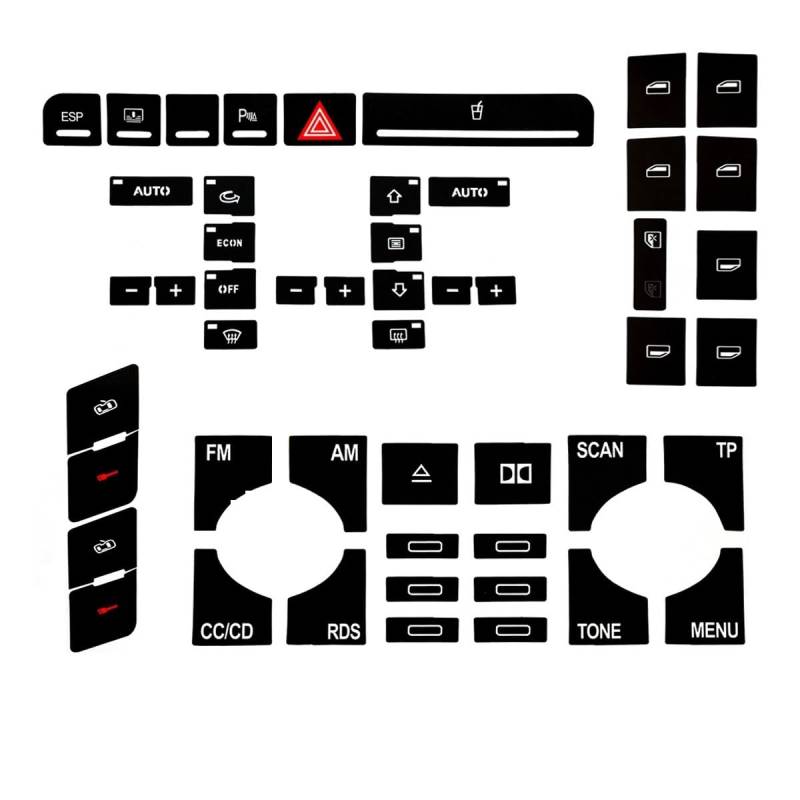 UEGVJIAS Autodekoration Kompatibel mit A4 B6 B7 2000-2008 Reparaturaufkleber Fensterheberschalter Knopf Reparatursatz Armaturenbrett Panel ESP Alarm Klima(Set Type B) von UEGVJIAS