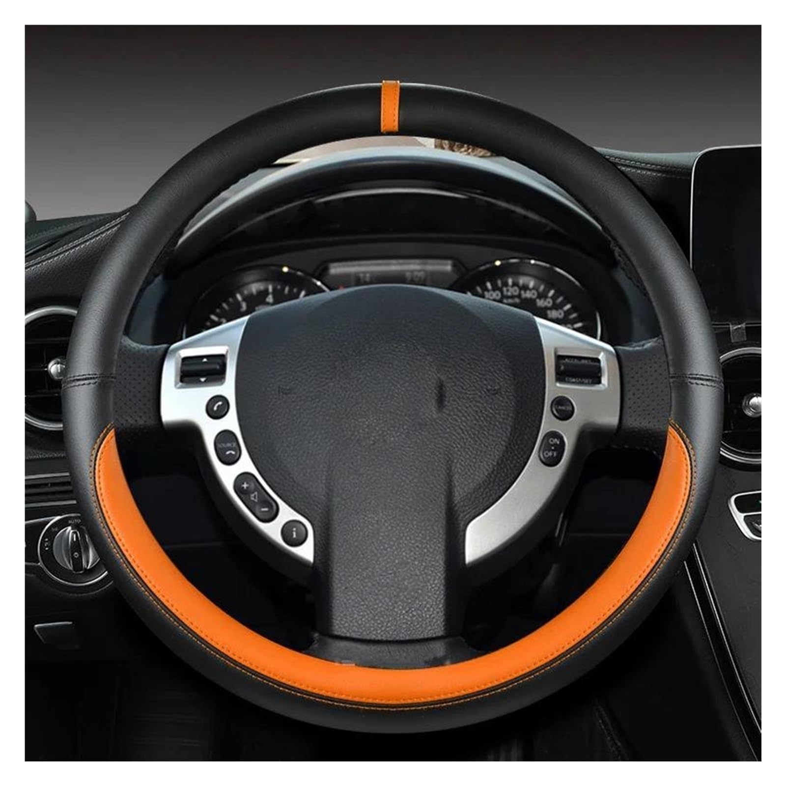 UEGVJIAS Autodekoration Kompatibel mit Nissan für Rogue für X-Trail 2008–2013 38 cm Auto-Lenkradabdeckung Auto-PU-Innenraum(Orange) von UEGVJIAS