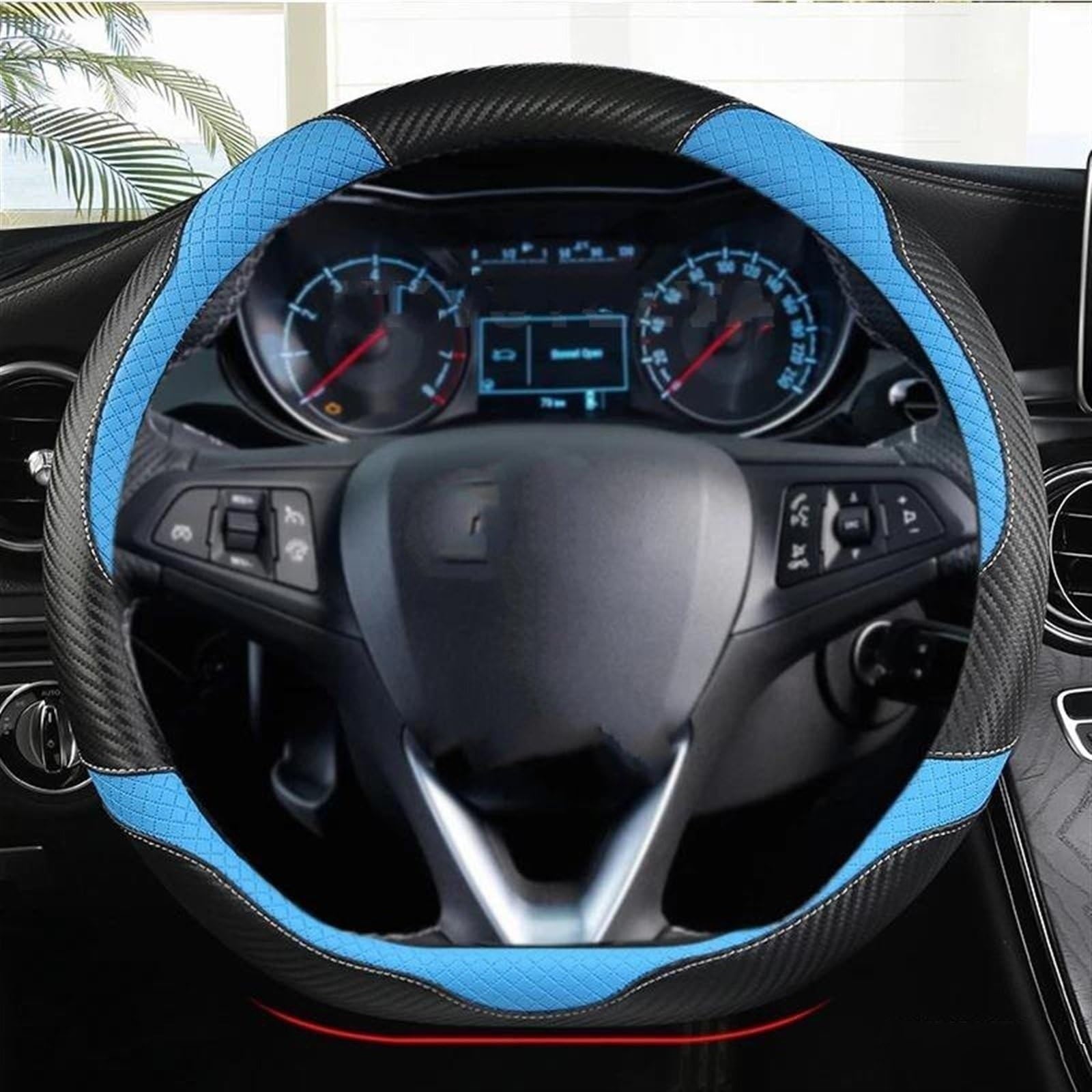 UEGVJIAS Autodekoration Kompatibel mit Opel für Astra 2015 2016 2017 2018 2019 2020 2021 Auto-Lenkradabdeckung D-Form PU(Blue) von UEGVJIAS