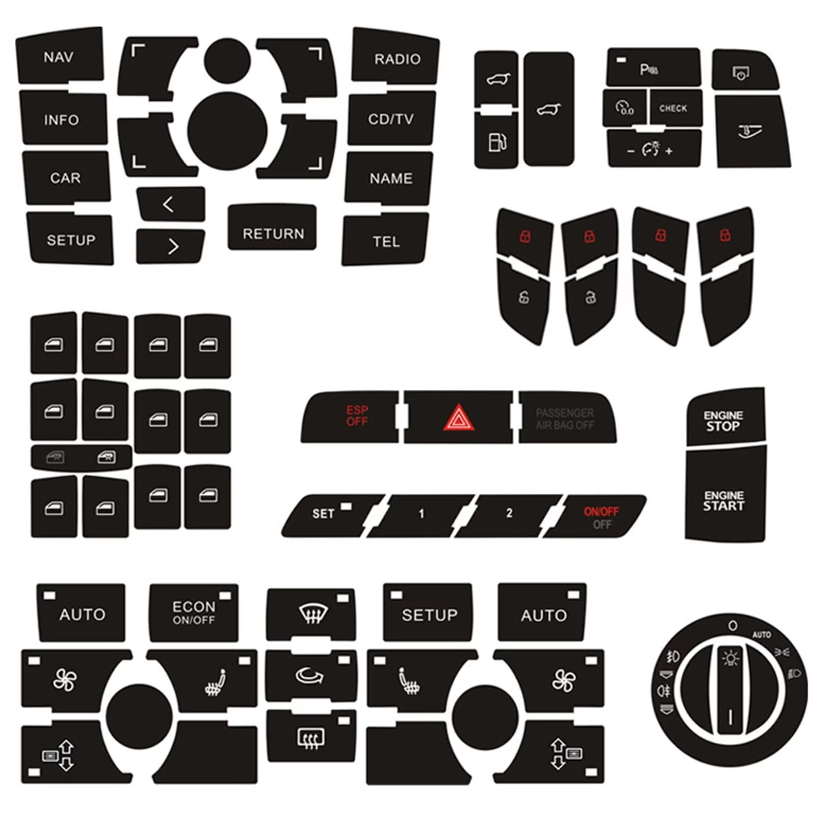 UEGVJIAS Autodekoration Kompatibel mit Q7 4L 2003–2014 Reparaturaufkleber für CD-Radio-Audiotaste Tuning Reparaturlackierung Defekte Konsolentasten. von UEGVJIAS