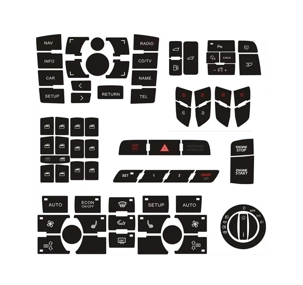 UEGVJIAS Autodekoration Kompatibel mit Q7 4L 2006-2015 Autoknopf-Reparaturaufkleber Innenraum-Armaturenbrett AC Zentralverriegelungsschalter(Whole Set) von UEGVJIAS