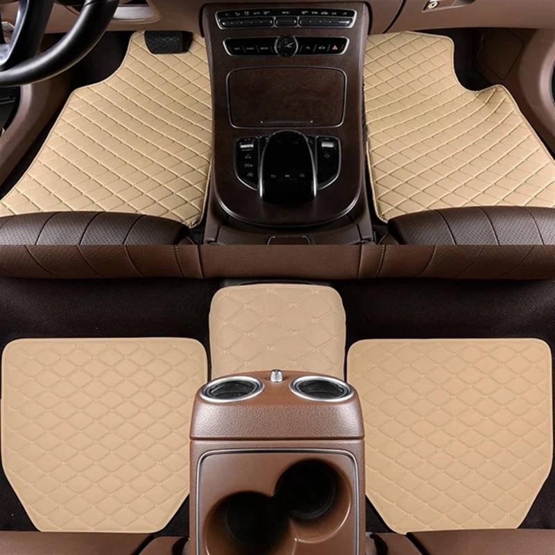 UEGVJIAS Autofußmatten Universal 5-teiliges Auto-Fußmatten-Set aus PU-Leder wasserdicht für den Innenbereich Teppichboden Matten für vorne und hinten(Beige) von UEGVJIAS