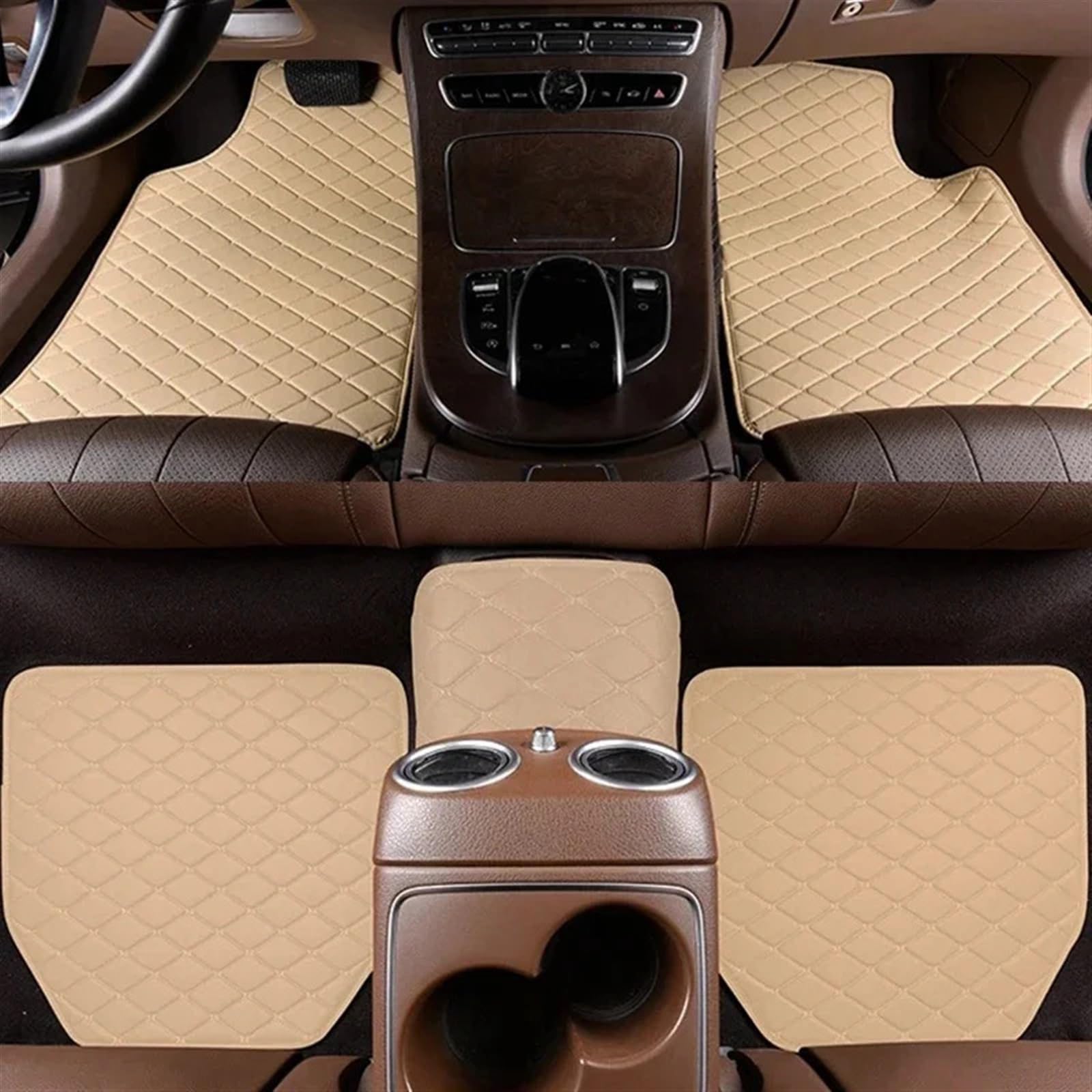 UEGVJIAS Autofußmatten Universal Auto Fußmatten 5PCS PU Auto Fuß Pad Protector Automobil Boden Auto Innen Zubehör(Beige) von UEGVJIAS