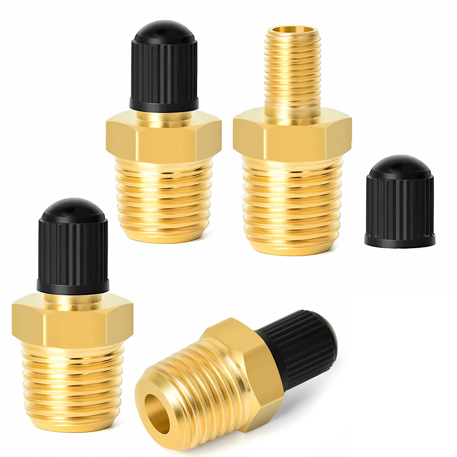 UESDU 4 Stück Messing-Luftfüller-Adapter, Schrader-Ventil mit 6,35 mm NPT-Außengewinde, Luftkompressor-Tankfüllventil, Reifenfüllventil, Ventilanschluss von UESDU