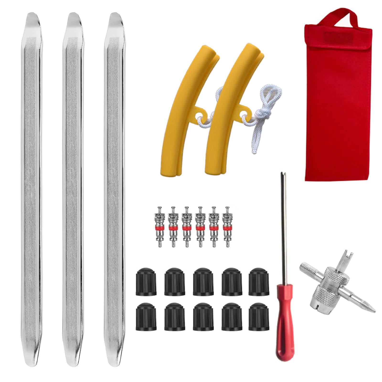 UESDU Montiereisen Set, 30 cm Reifenmontierhebel Reifenheber Montierhebel Manganstahl mit Rad Felgenschutz und Reifen Hebel Werkzeug Löffel 23 Stück Reifenmontage Werkzeug Set für Motorrad Fahrrad von UESDU