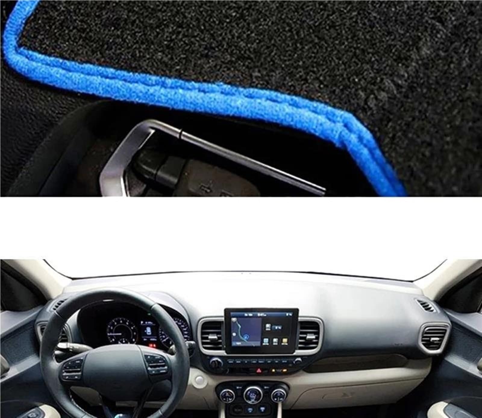 Auto Auto Dashboard Abdeckung Dash Matte Teppich Für Hyundai Für Venue 2019 2020 2021 2022 2023 Auto Protector Teppich Armaturenbrett Abdeckung(Blue LHD) von UFITIDU