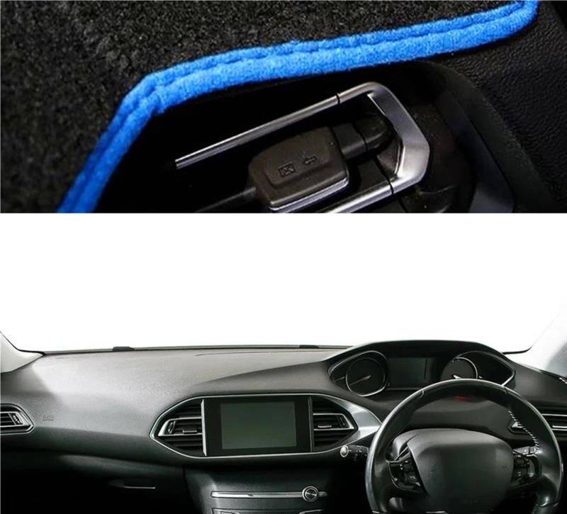 Auto Innere Dashboard Abdeckung Für Peugeot 308 308 SW 308 Für GTI 2014 2015 2016 2017 2018 2019 2020 Teppich Sonnenschutz Dashmat Armaturenbrett Abdeckung(Blue RHD) von UFITIDU