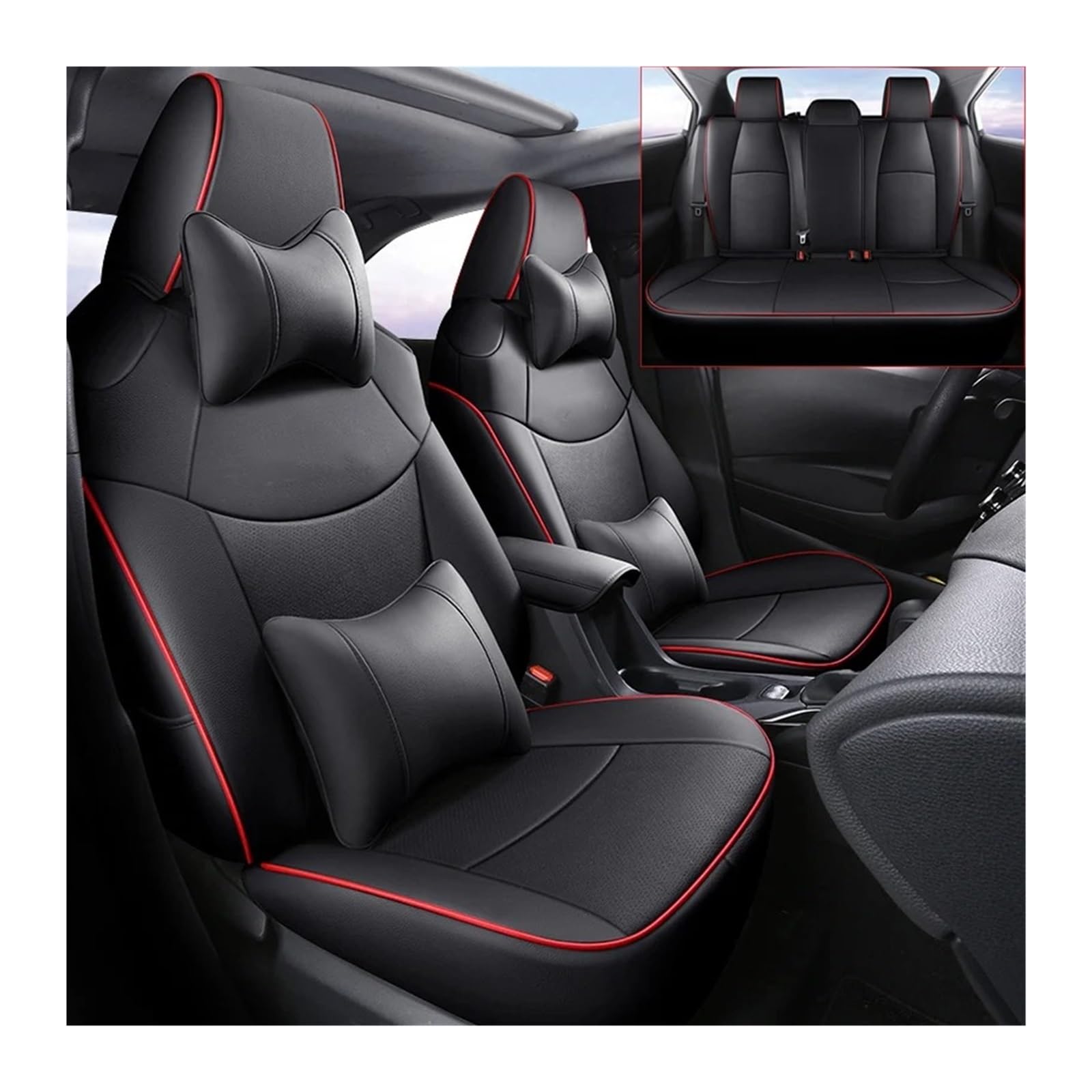 Auto Sitzbezug Für Select Für Toyota Für Corolla Für Cross 2021 2022 2023 2024 Custom Fit Autositzbezüge Leder Schutzhülle Sitzkissen Auto Zubehör Auto Schonbezüge(Gasoline,BLACK RED -02_2022) von UFITIDU