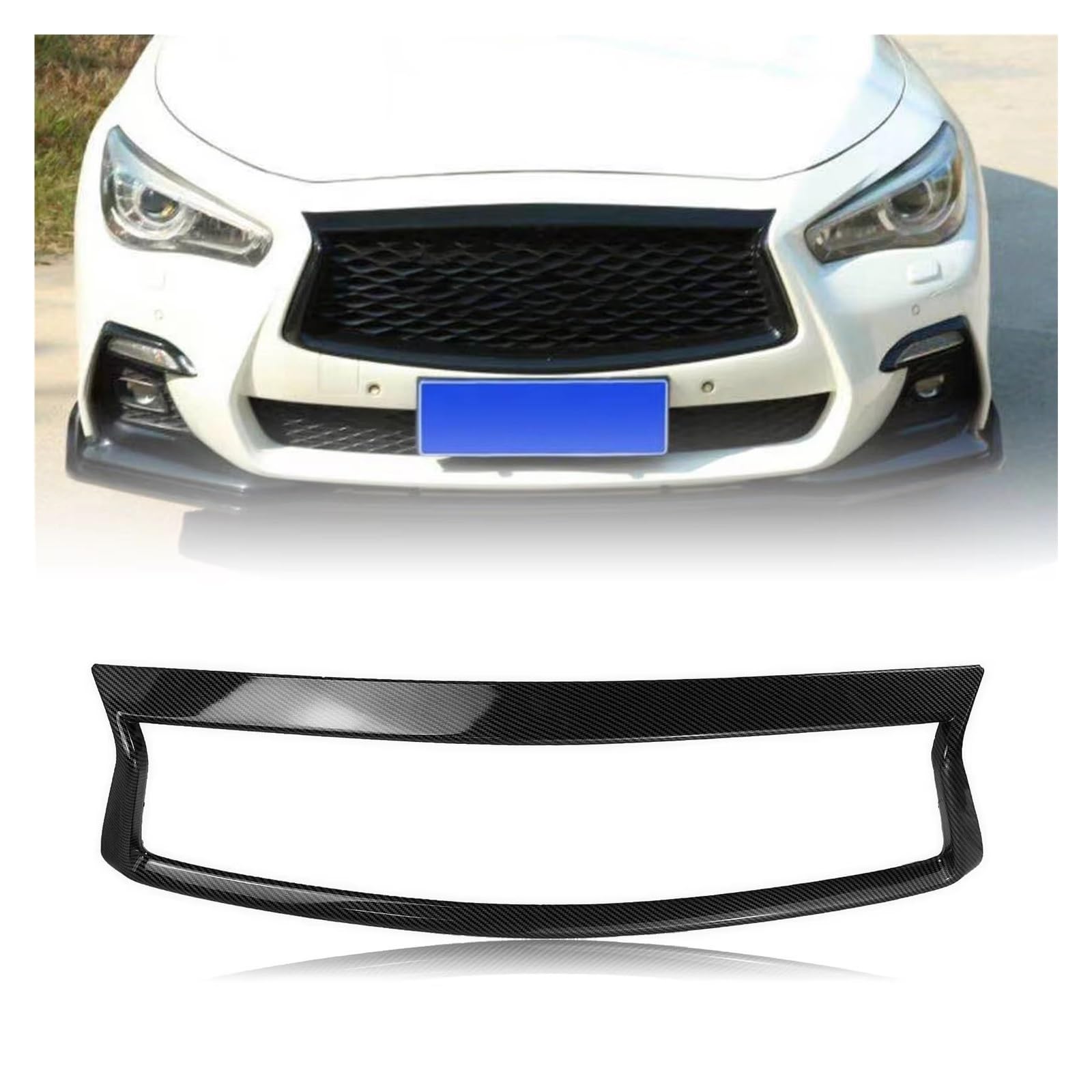 Front Kühlergrille Für Infiniti Q50 Q50S 2018-2023 Carbon Fiber Look Kühlergrill Trim Overlay Abdeckung Streifen Hinzufügen Auf Stoßstange Haube Grill Lünette Felge Rahmen Frontgrill(Kohlefaser-Optik von UFITIDU