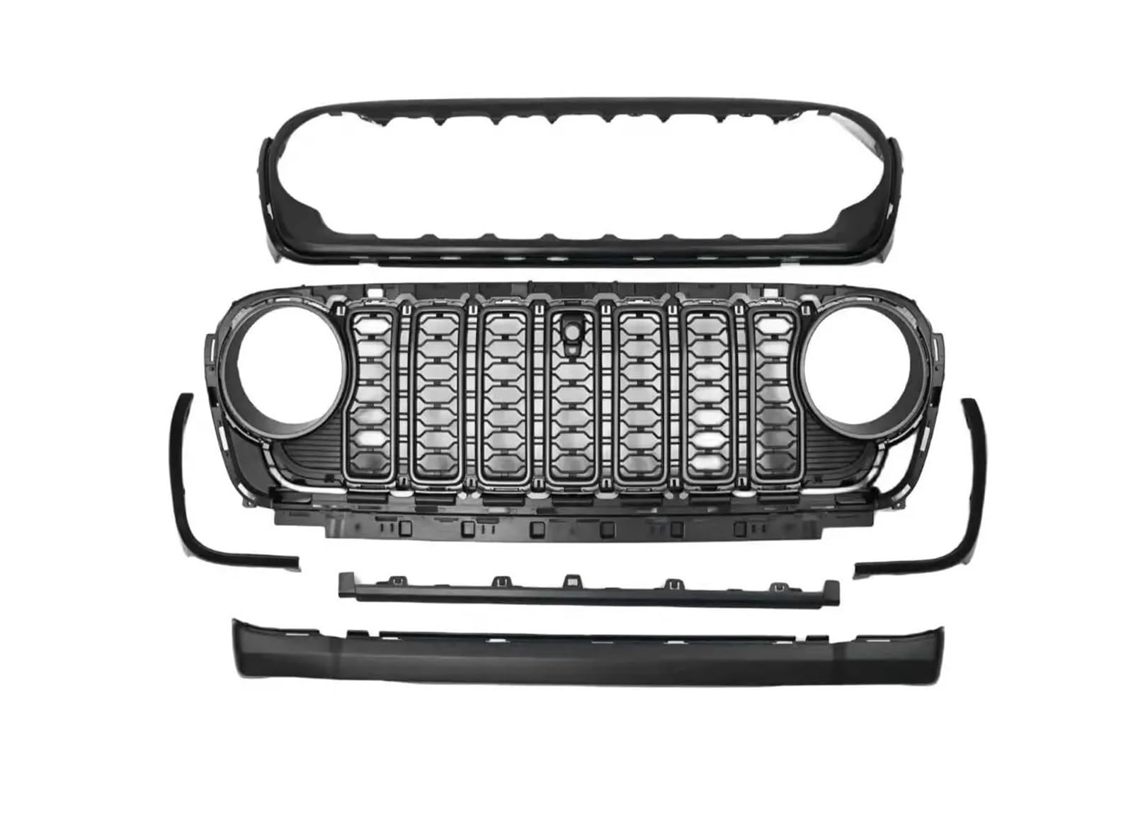 Kühlergrill 1 Set Grille Front Grill Schwarz ABS Für Jeep Für Wrangler JL 2018 + JL1300 Mit/ohne Kamera Loch Frontgrill(JL1300-2 with Hole) von UFITIDU