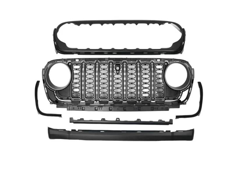 Kühlergrill 1 Set Grille Front Grill Schwarz ABS Für Jeep Für Wrangler JL 2018 + JL1300 Mit/ohne Kamera Loch Frontgrill(JL1300 Without Hole) von UFITIDU