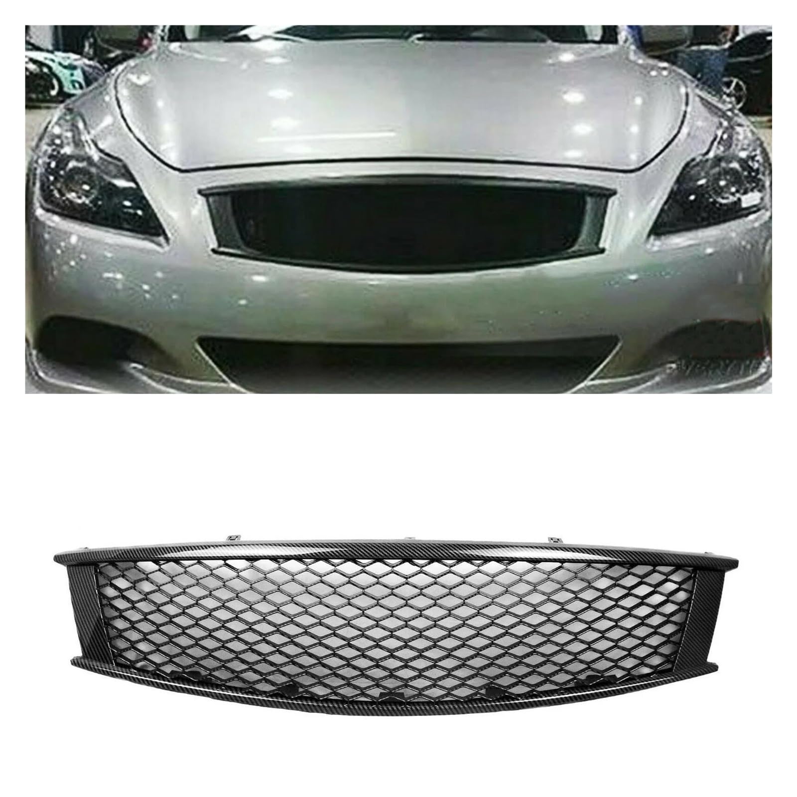 Kühlergrill Für Infiniti G G37 Q60 2 Tür 2008-2013 Auto Frontgrill Wabenstil Schwarz Obere Stoßstange Haube Mesh Ersatz Frontgrill(Kohlefaser-Optik) von UFITIDU