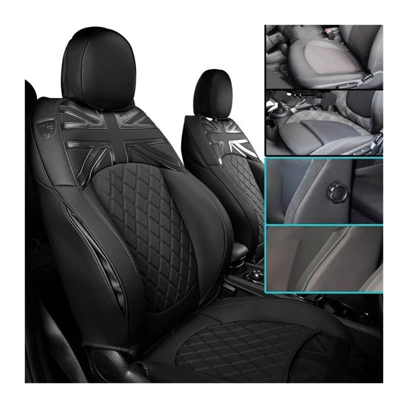 UFITIDU Auto Sitzbezug Autositzbezug Für Mini Für Cooper F54 F55 F56 F57 F60 Leder Vollumrandung Kissenpolster Auto Innenschutz Zubehör Custom Auto Schonbezüge(No Leg Support,Black_Front Rear SEAT) von UFITIDU