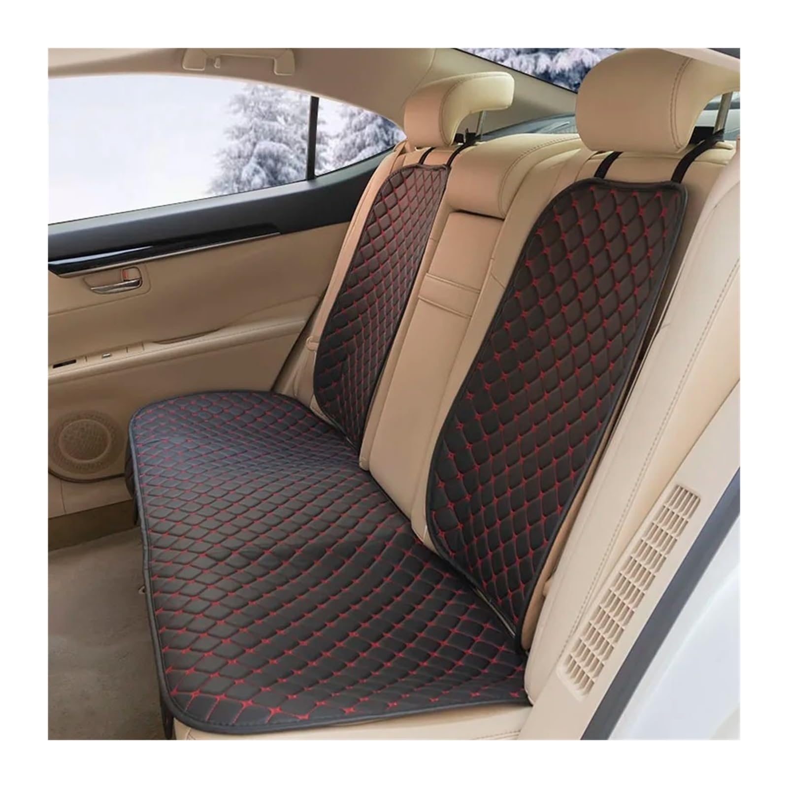 UFITIDU Auto Sitzbezug Four Seasons Vorne Hinten Sitzschutz Autositzkissen Pad Matte Auto-Innenausstattung Universal Leder Autositzbezüge Auto Schonbezüge(1pc Rear Red line) von UFITIDU