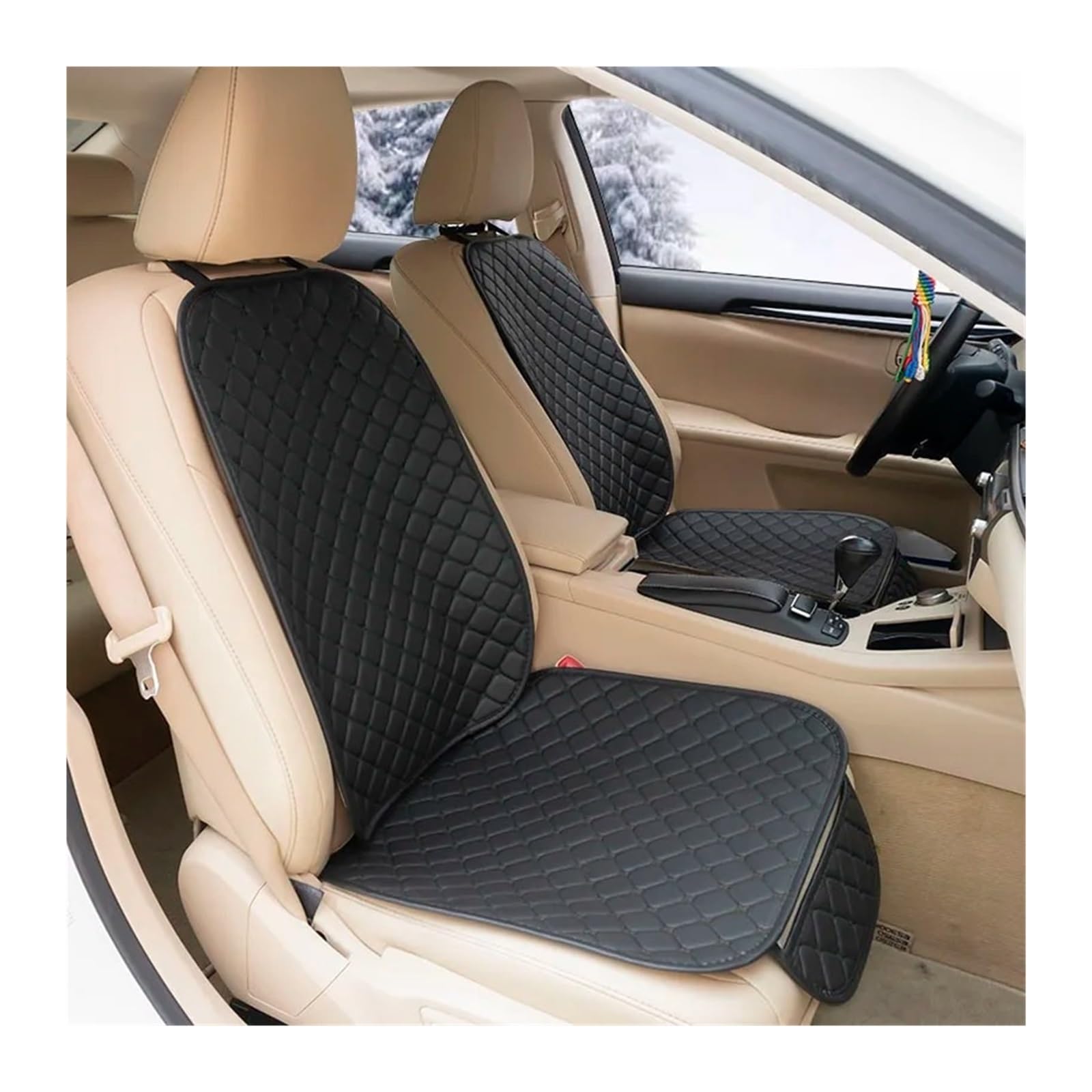 UFITIDU Auto Sitzbezug Four Seasons Vorne Hinten Sitzschutz Autositzkissen Pad Matte Auto-Innenausstattung Universal Leder Autositzbezüge Auto Schonbezüge(2pc Front Black line) von UFITIDU