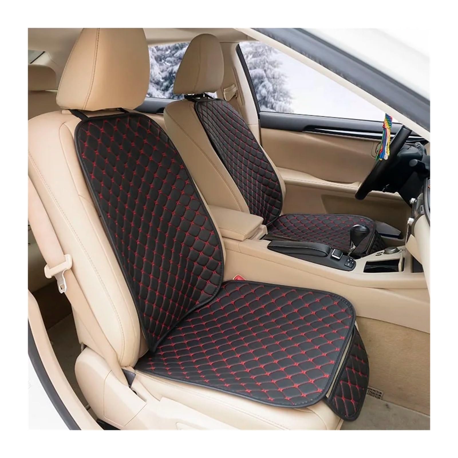 UFITIDU Auto Sitzbezug Four Seasons Vorne Hinten Sitzschutz Autositzkissen Pad Matte Auto-Innenausstattung Universal Leder Autositzbezüge Auto Schonbezüge(2pc Front Red line) von UFITIDU