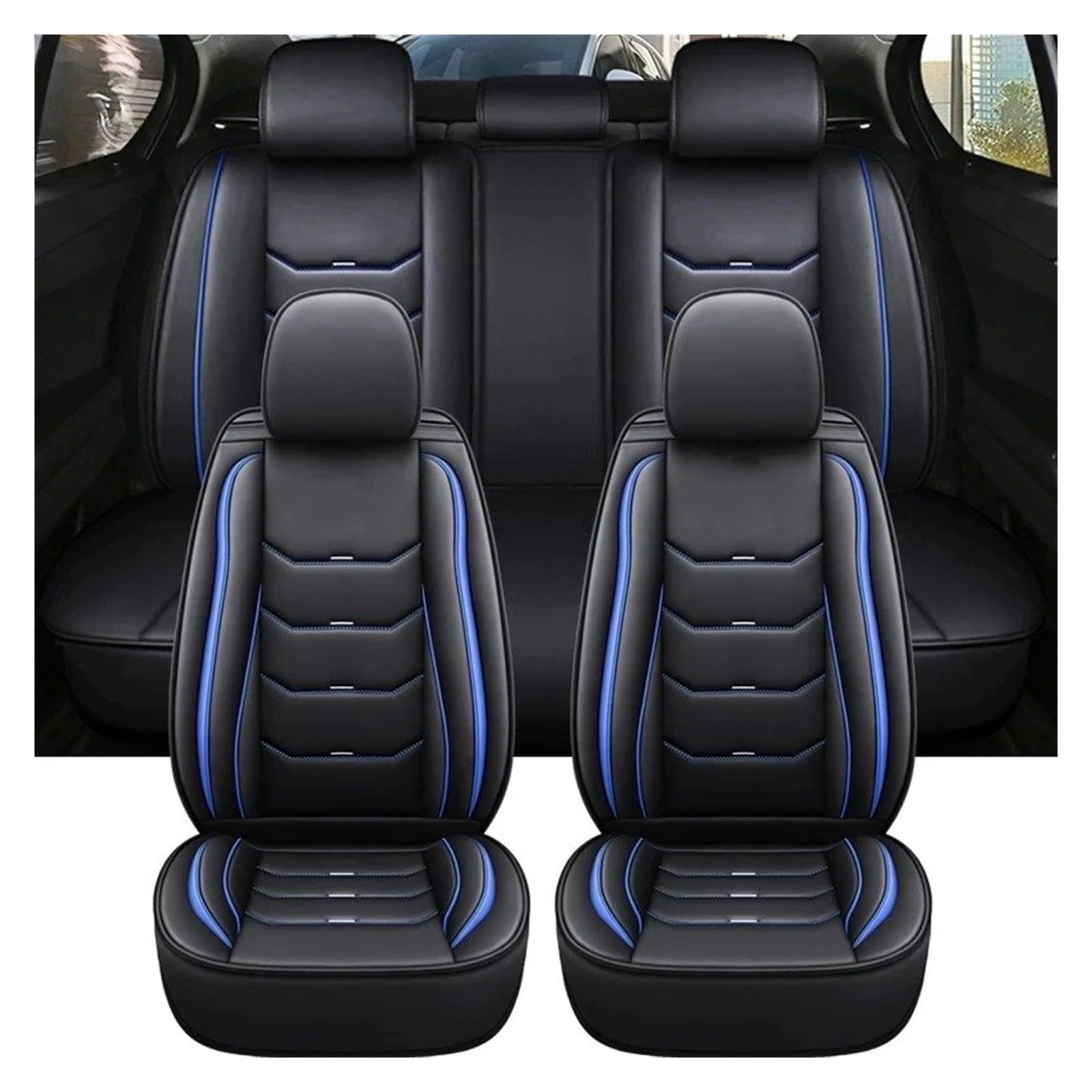 UFITIDU Auto Sitzbezug Für Alle Molle Für Captur Für Logan Für Kadjar Trafic Für Scenic Armlehne Auto-Styling Universal-Ler-Autositzbezug Auto Schonbezüge(Black Blue) von UFITIDU