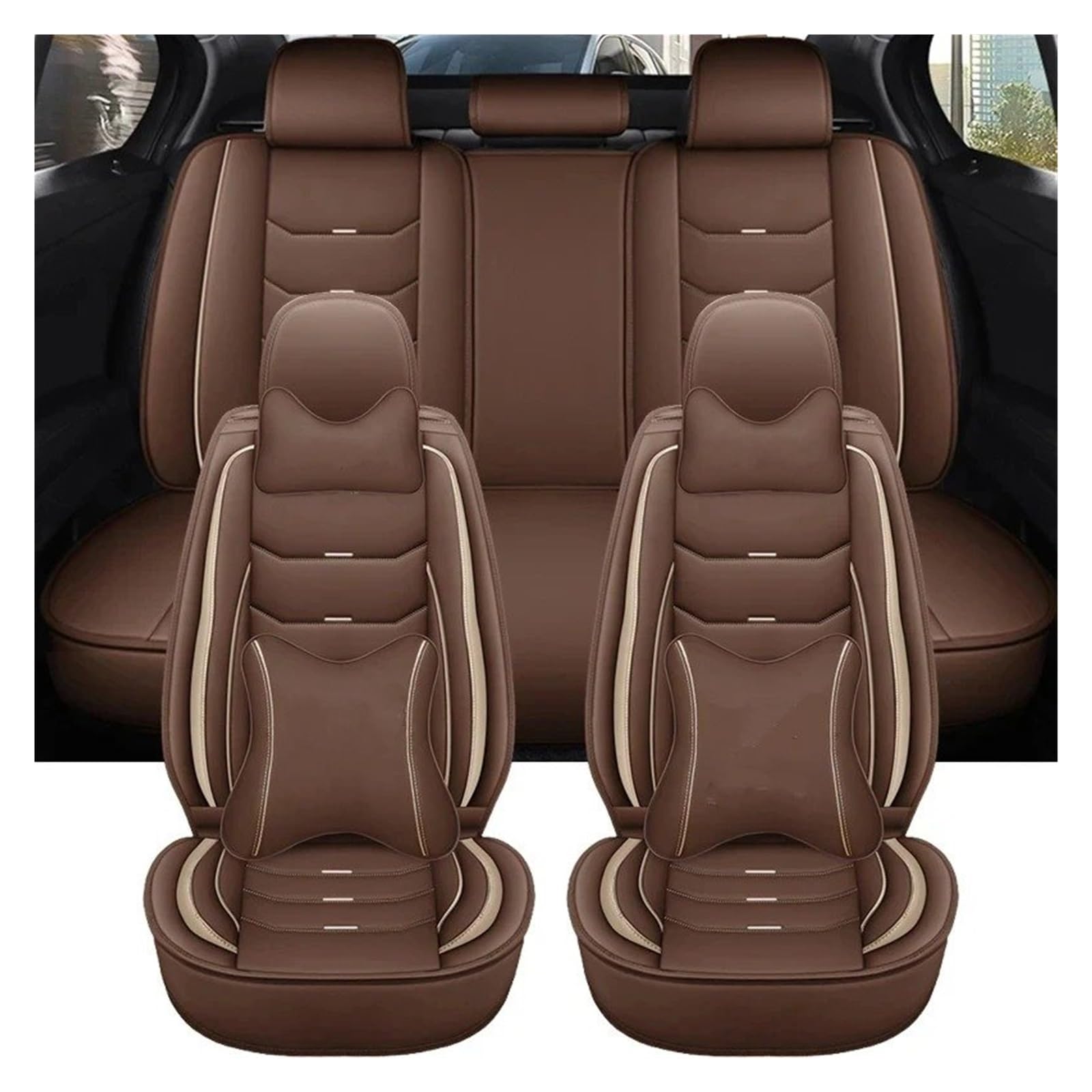 UFITIDU Auto Sitzbezug Für Alle Molle Für Captur Für Logan Für Kadjar Trafic Für Scenic Armlehne Auto-Styling Universal-Ler-Autositzbezug Auto Schonbezüge(Coffee Pillow) von UFITIDU