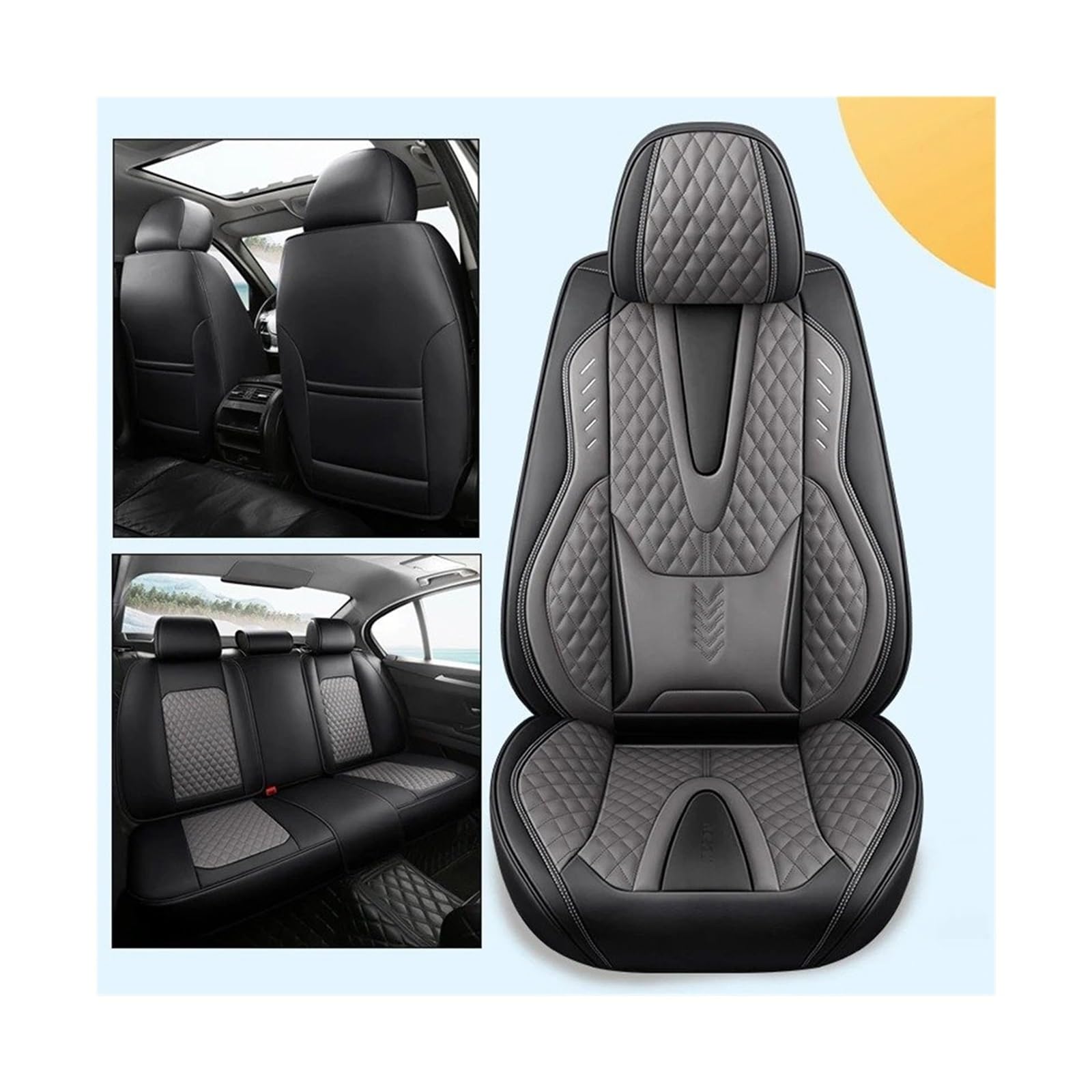 UFITIDU Auto Sitzbezug Für Autos, SUV, LKW, Limousine, Vollsitz, Blau + Weiß, Universelle Autositzbezüge, Atmungsaktiv, Wasserdicht, Kunstleder Auto Schonbezüge(Black Gray 01) von UFITIDU