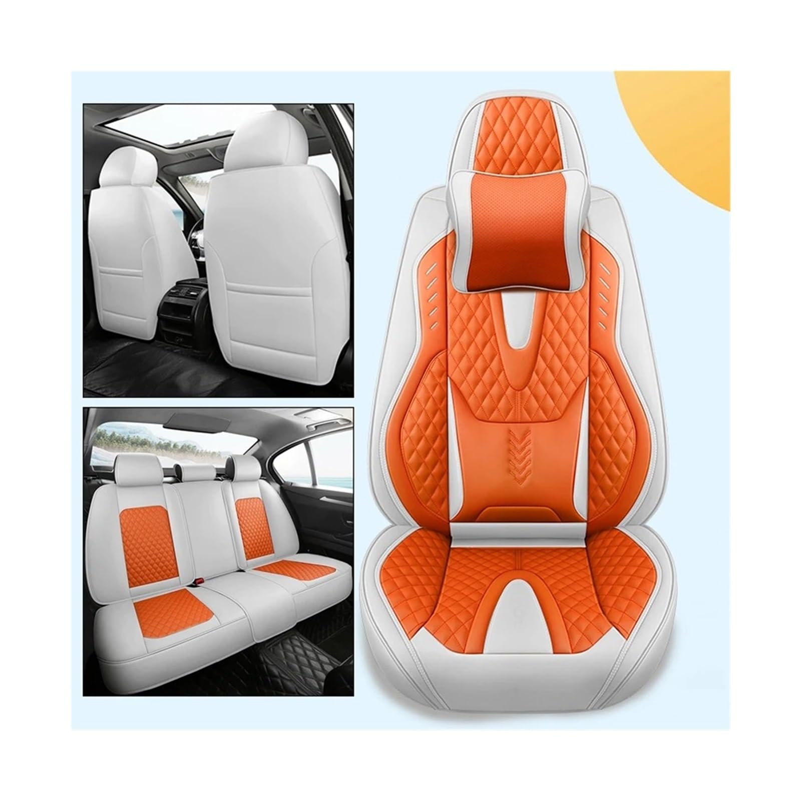 UFITIDU Auto Sitzbezug Für Autos, SUV, LKW, Limousine, Vollsitz, Blau + Weiß, Universelle Autositzbezüge, Atmungsaktiv, Wasserdicht, Kunstleder Auto Schonbezüge(White orange 02) von UFITIDU