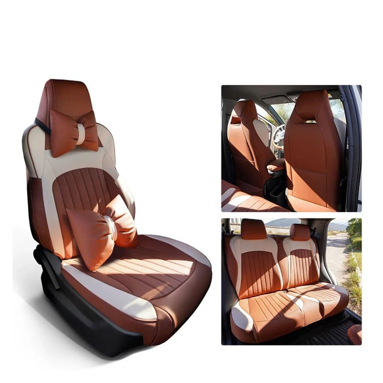 UFITIDU Auto Sitzbezug Für BYD Für Dolphin Für Mini Seagulls EV 2024 2025 Volle Set Sitzbezüge Leder Auto Sitz Abdeckung Kissen Protector Ersatz Auto Schonbezüge(B Coffee White) von UFITIDU