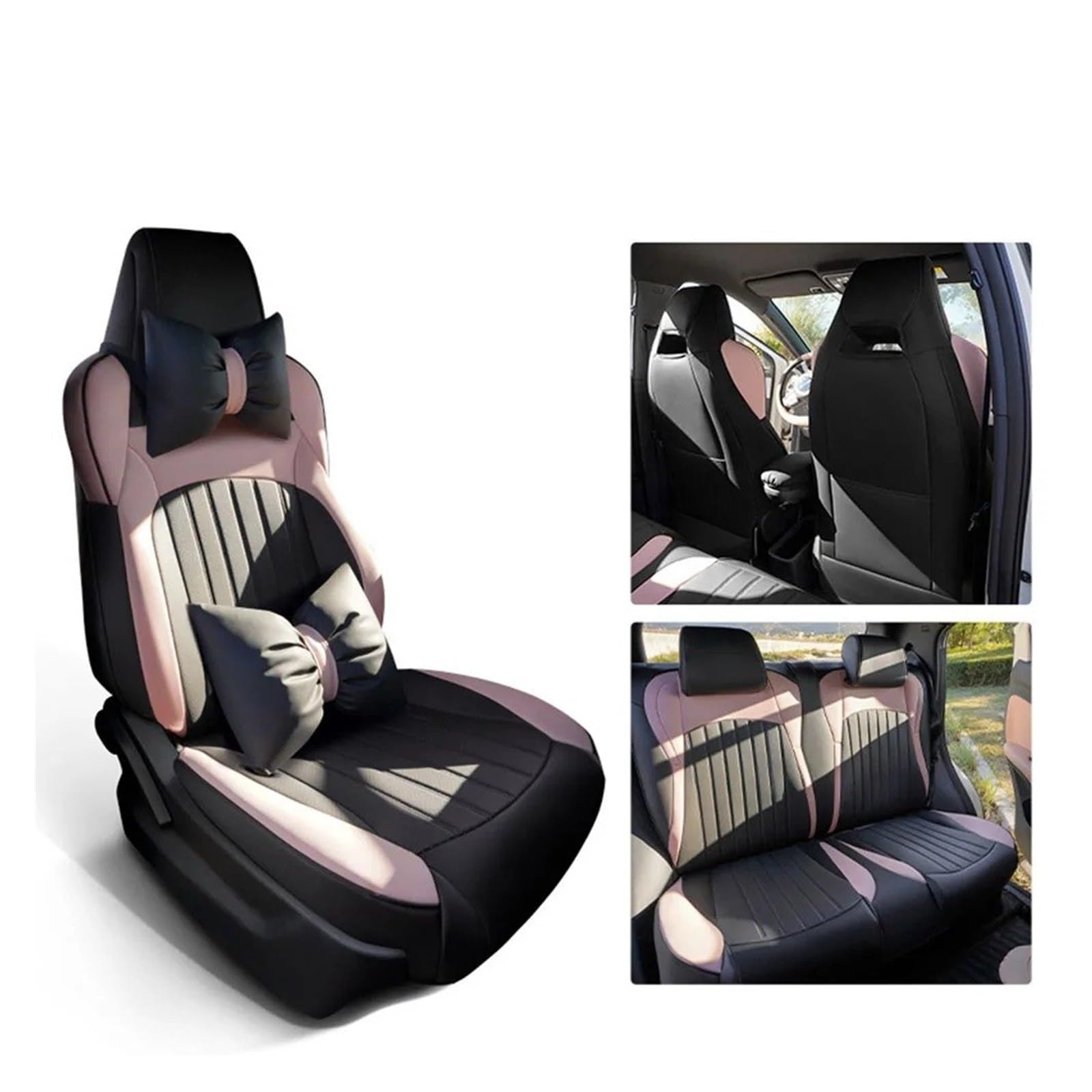 UFITIDU Auto Sitzbezug Für BYD Für Dolphin Für Mini Seagulls EV 2024 2025 Volle Set Sitzbezüge Leder Auto Sitz Abdeckung Kissen Protector Ersatz Auto Schonbezüge(B Pink Black) von UFITIDU