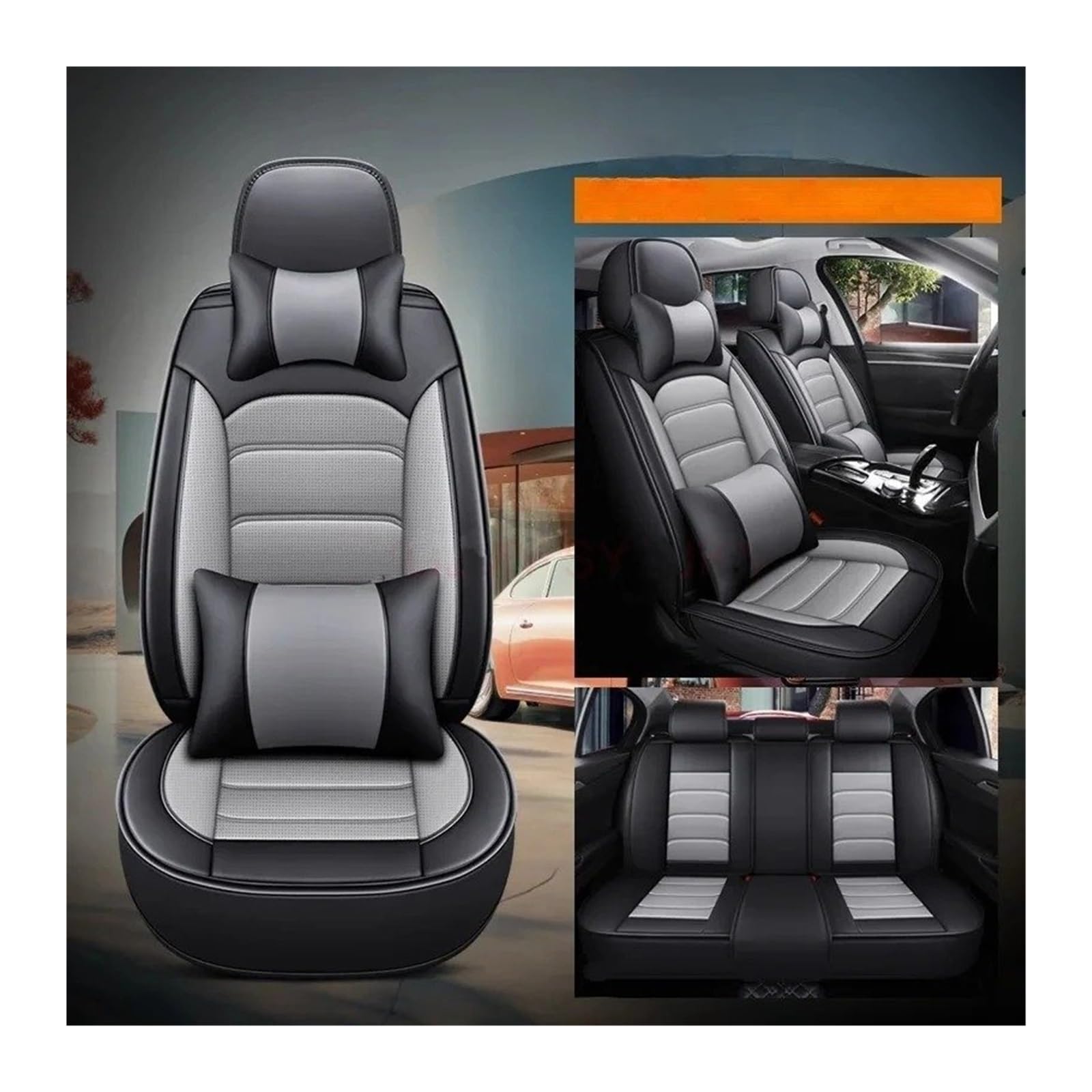 UFITIDU Auto Sitzbezug Für Benz Alle Modelle E-Klasse GLK Für GLC S55 SL W212 W211 SLK Auto-Styling Universal Leder Auto Sitzbezug Auto Schonbezüge(Black Gray 5 Seat) von UFITIDU