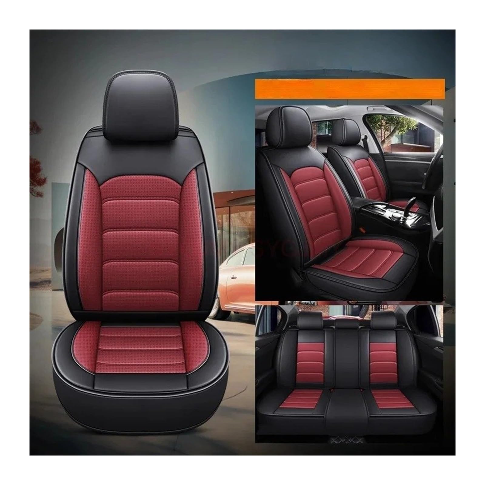 UFITIDU Auto Sitzbezug Für Benz Alle Modelle E-Klasse GLK Für GLC S55 SL W212 W211 SLK Auto-Styling Universal Leder Auto Sitzbezug Auto Schonbezüge(Black Red 5 Seat 1) von UFITIDU