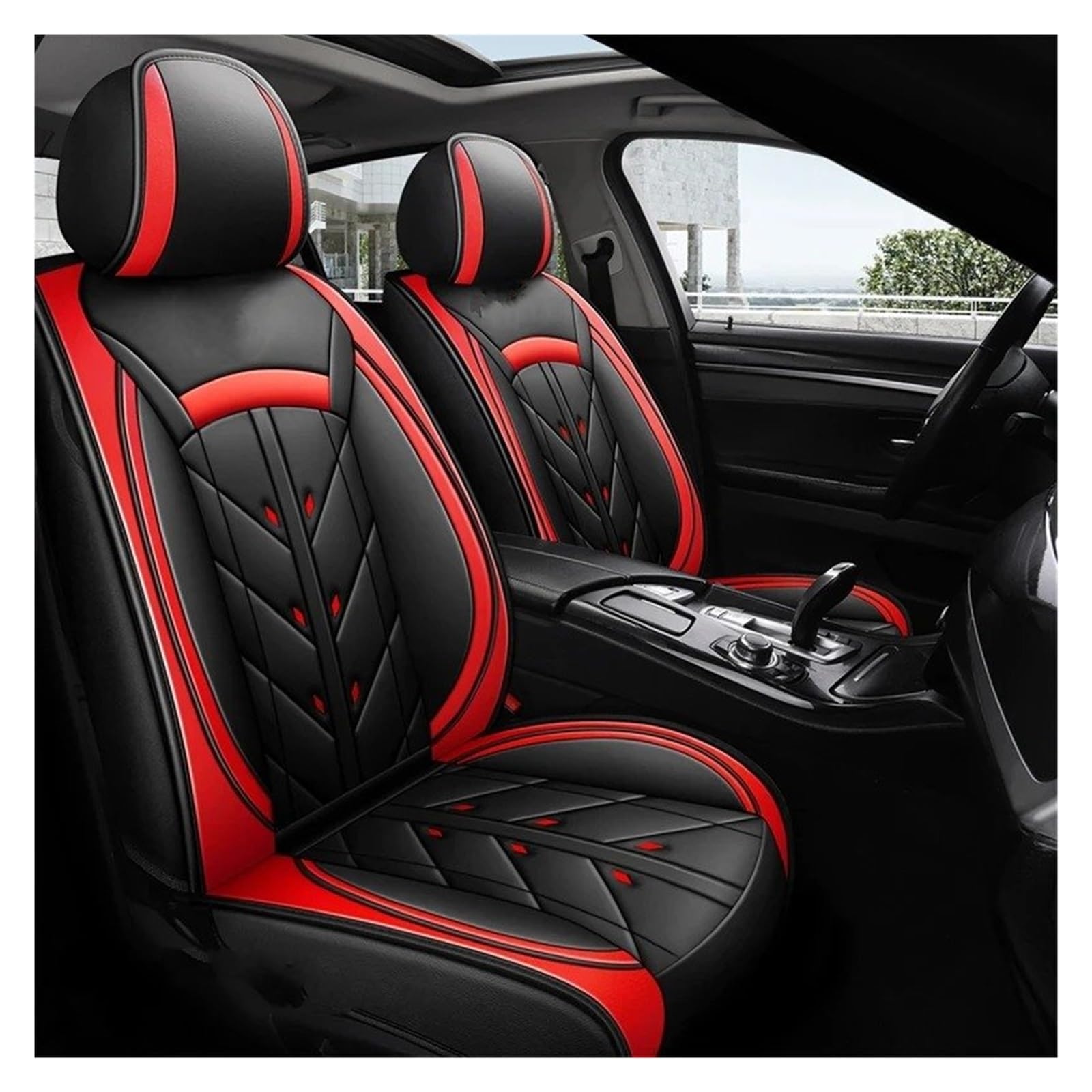 UFITIDU Auto Sitzbezug Für Chana Alle Modelle CS35 Alsvin Benni CX20 CS75 CX30 CS15 CS95 CS55 Universal Leder Autositzbezug Autozubehör Auto Schonbezüge(Black Red 2 Seats) von UFITIDU