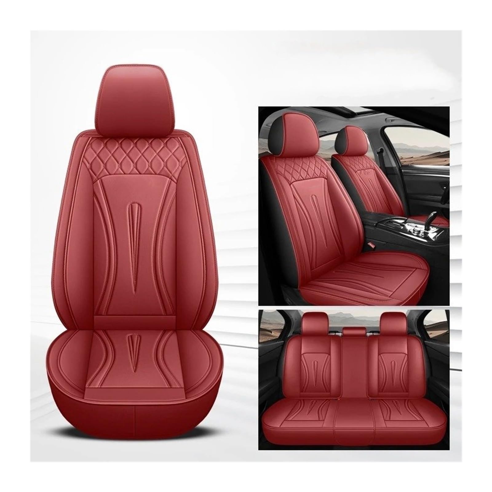 UFITIDU Auto Sitzbezug Für Daewoo Matiz Nexia Für Kalos Evanda Magnus Für REXTON Auto Zubehör Protector Universal 5-Sitz Auto Leder Sitzbezug Auto Schonbezüge(Wine red) von UFITIDU