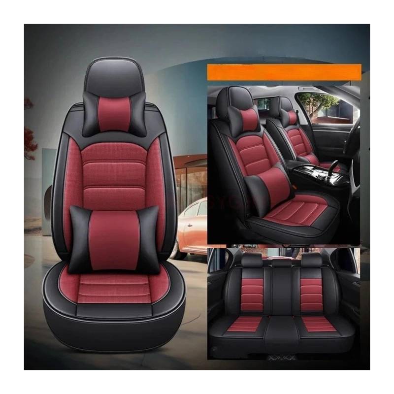 UFITIDU Auto Sitzbezug Für Geely Alle Modelle Für Emgrand EC7 Für X7 FE1 Autos Styling Auto-Styling Auto Zubehör Universal Leder Auto Sitzbezug Auto Schonbezüge(Black Red 5 Seat) von UFITIDU