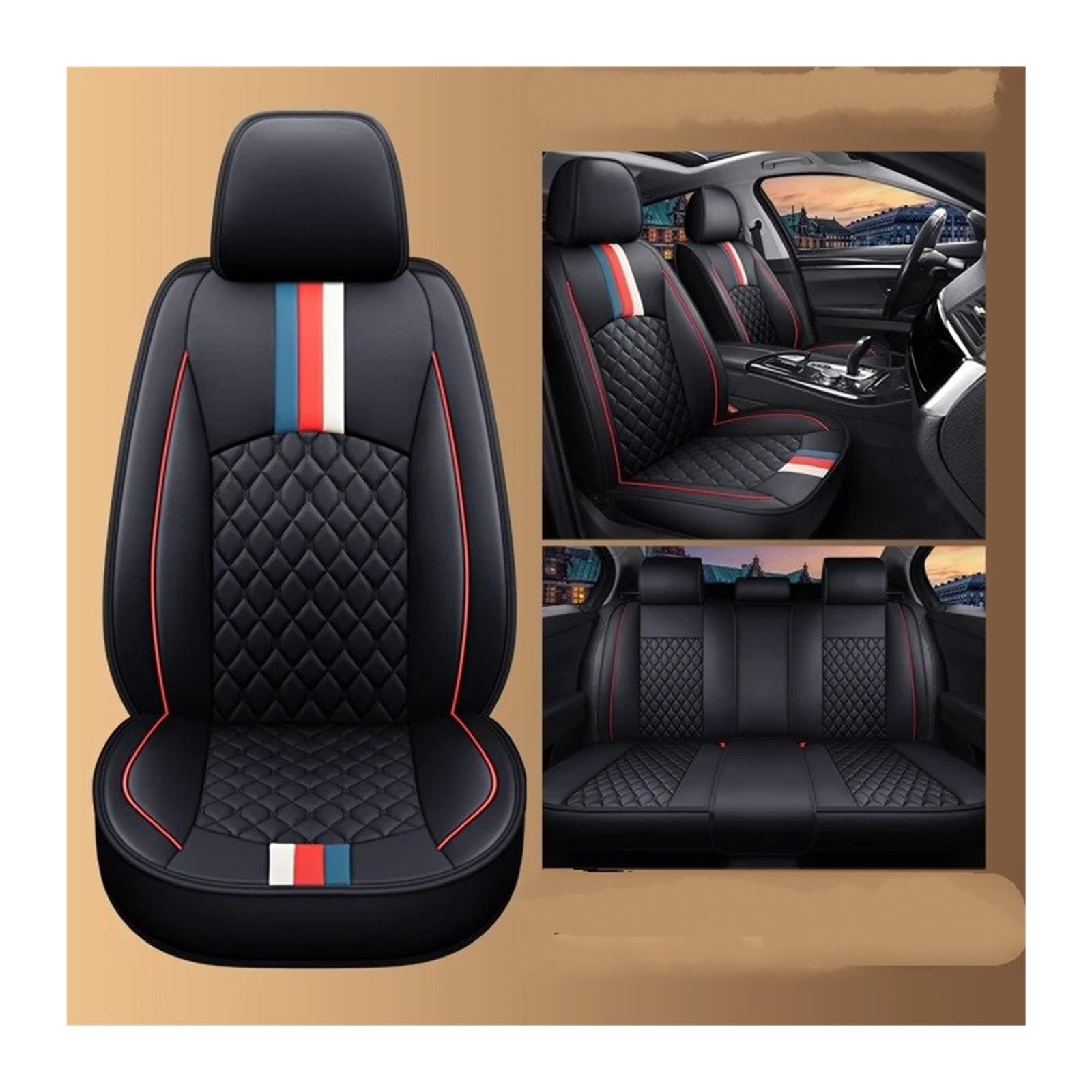 UFITIDU Auto Sitzbezug Für Kia Alle Molle Für Rio Für Sportage Für Cerato K2 K3 K4 K5 Für Karneval Auto-Styling Auto Zubehör Allgemeine Ler Auto Sitz Abckung Auto Schonbezüge(Black red) von UFITIDU