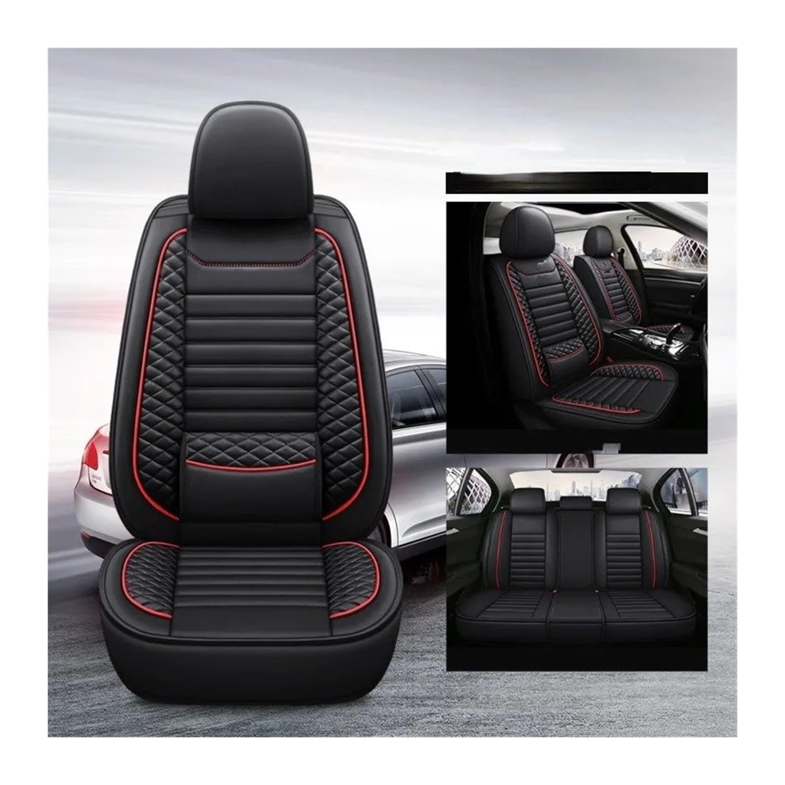 UFITIDU Auto Sitzbezug Für MG 3SW MG3 MG5 MGZS MG7 RX5 GSHS Full Surround Auto Zubehör Schutz 5 Sitze Universal Auto Leder Sitzbezug Auto Schonbezüge(5 Seats Black) von UFITIDU