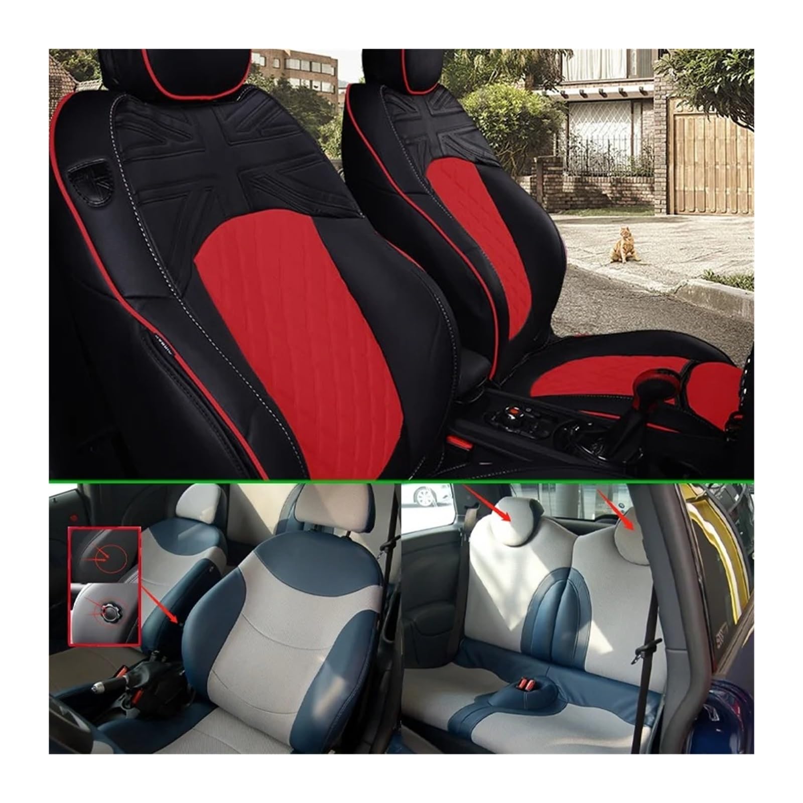 UFITIDU Auto Sitzbezug Für Mini Für Cooper JCW Für One S Angepasst R50 R52 R53 Pad Innenräume Zubehör Vollen Satz Vorne Hinten Auto Sitz Abdeckung Kissen Auto Schonbezüge(Waist with Button,Braun) von UFITIDU