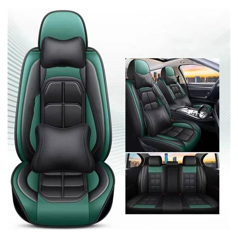 UFITIDU Auto Sitzbezug Für SsangYong Alle Modelle Rodius Kyron ActYon Für Rexton Für Korando Auto-Styling Autozubehör Allgemeine Leder Autositzbezug Auto Schonbezüge(Black Green Pillow) von UFITIDU